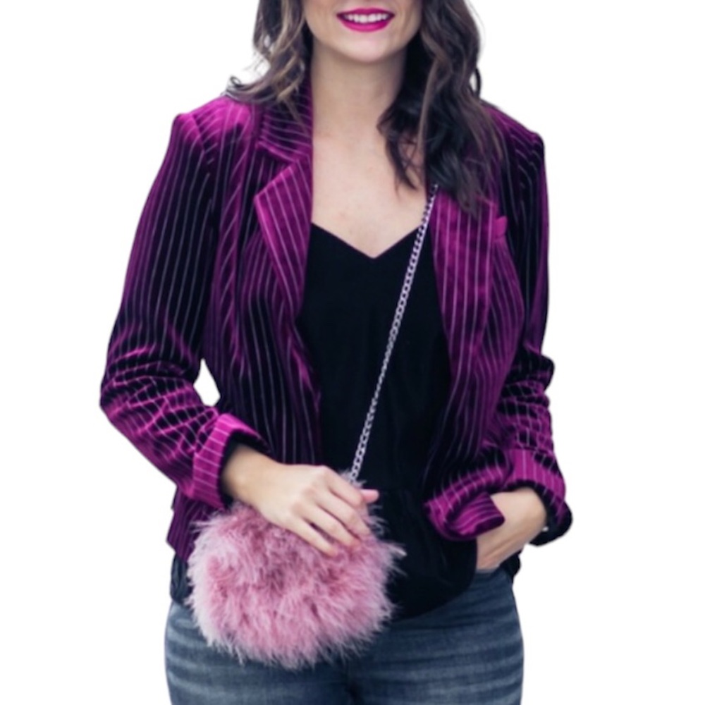 Leith | Open Front Pin Striped Velour Lined Red Wine Blazer Size XS Chic Modern